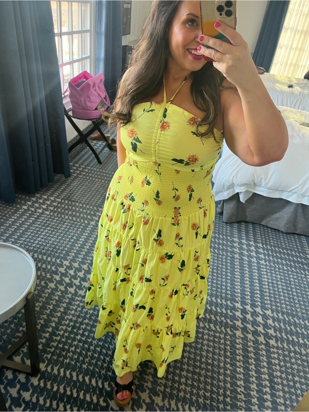 VICI Kosas Tiered Floral Smocked Maxi Dress - Yellow - XL